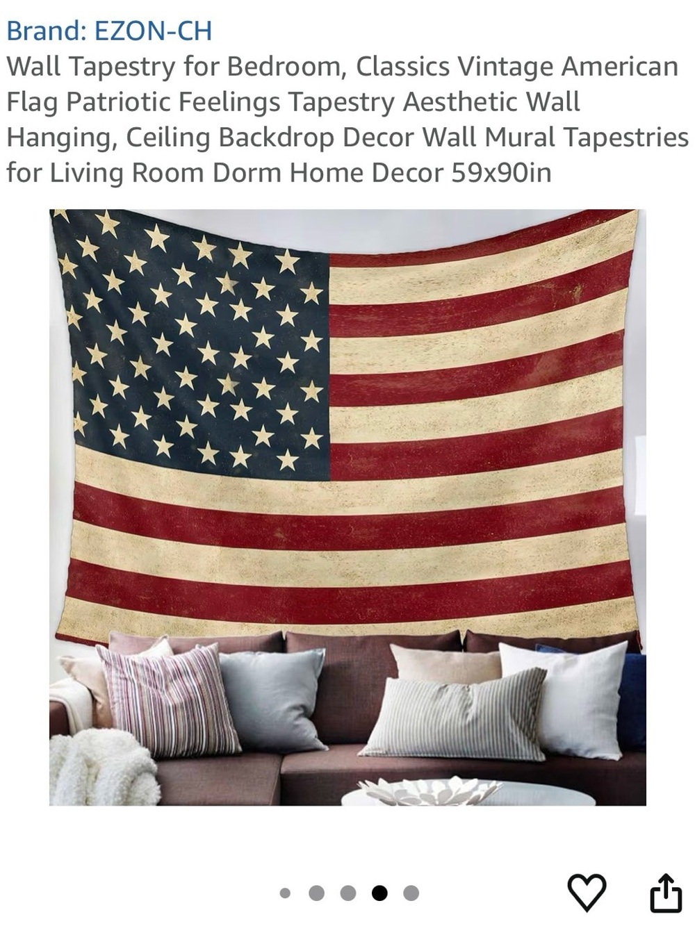 Vintage American Flag Wall Tapestry - Red, Blue, Cream